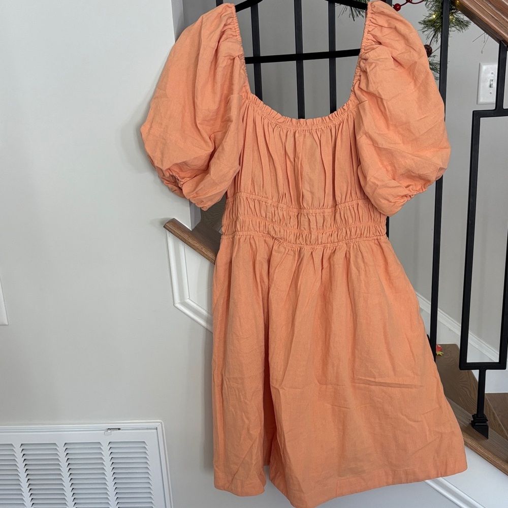 Off the shoulder Stylish Puff Sleeve Dress in Peach 1X